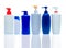 Shampoo and hair conditioner plastic bottle and dispenser pump. Cosmetic bottle isolated. Body soap and shower gel packaging.