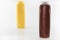 Shampoo, moisturizing bottles in brown, white, yellow colors