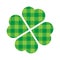 Shamrock four leaf clover icon. Green lumberjack pattern. Saint Patricks Day symbol