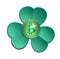 Shamrock green and Bitcoin coin, Saint Patricks Day, isolated on white background