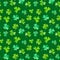 Shamrock leaves watercolor seamless pattern. Green four leaf clovers and trefoils, St Patrick day aquarelle texture