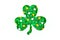 Shamrock silhouette with green orange and white confetti on white background