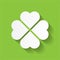 Shamrock - white four leaf clover icon. Good luck theme and Saint Patrick symbol design element. Simple vector