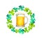 Shamrock wreath with beer pint watercolor raster illustration