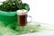 Shamrocks and Irish coffee on white