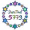 Shana Tova 5779 inscription Hebrew translation I wish you happiness. In a round frame of multi-colored stars David. Rosh Hashanah