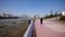 Shanghai, China - Feb. 24, 2019: shanghai bund viewed from Pudong Bingjiang Park, skyscrapers with blue sky background