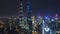 SHANGHAI, CHINA - MAY 5, 2017 Aerial drone video, night time illuminated famous pudong cityscape