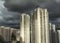 Shanghai China Pudong apartment buildings stormy sky