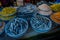SHANGHAI, CHINA: Selection of sea food at fish market inside famous Zhouzhuang water town, ancient city district with
