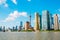 Shanghai cityscape, Oriental pearl tower and modern buildings with Huangpu river in China