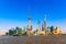 Shanghai finance business district pudong with skyscrapers. Skyline iconic shot during summer sunny day in Shanghai, China