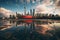 Shanghai Lujiazui Finance and Trade Zone of the modern city, CN tower and Toronto Harbour reflection, AI Generated