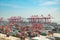 Shanghai port container freight terminal. Shanghai became the world`s largest container port and plays a dominant role in the