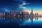 Shanghai Pudong skyline at night with reflection in water, Dubai and the Persian gulf at, AI Generated