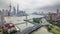 Shanghai rainy day aerial river bay traffic river panorama 4k time lapse china