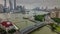 Shanghai rainy day river bay traffic river bridge aerial 4k time lapse china