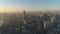 Shanghai Skyline in the morning haze. China. Aerial View. Drone is flying backward