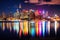 Shanghai skyline at night with reflection in Huangpu river,China, Downtown Sydney skyline, AI Generated