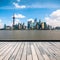 Shanghai skyline with wooden floor