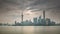 Shanghai sunset river bay traffic cityscape panorama 4k time lapse china