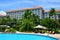 Shangri-La`s Mactan Resort and Spa hotel facade and swimming pool in Lapu Lapu, Cebu, Philippines