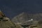 Shanti Stupa long shot, Buddhist white-domed stupa or chorten on a hilltop in Chanspa, Leh district, Ladakh, India