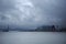 Shantou city and Niutian Ocean while raining storm from viewpoint of Yanfengshan Scenic Area and Queshi Scenic Area at Swatow city