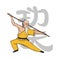 Shaolin monk practicing kung fu. Martial art. Vector illustration, isolated on white.