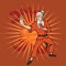 Shaolin monk practicing kung fu. Martial art. Vector illustration, on red.
