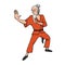 Shaolin monk practicing kung fu or wushu. Old master, martial art. Vector illustration, isolated on white background.