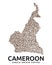 Shape of Cameroon map made of scattered coffee beans, country name below