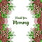 Shape of card thank you mommy, with ornament green leafy wreath frame. Vector