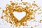 Shape Heart Granola Raisin Coconut Almond Background Top view Healthy Concept