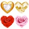 Shape of heart set 4. Golden jewellery and roses