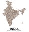 Shape of India map made of scattered coffee beans, country name below
