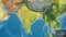 Shape of India. Outlined. Topographic. Labels