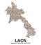 Shape of Laos map made of scattered coffee beans, country name below.