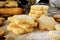 Shaped shortbread cookies covered with sugar powder