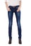 Shapely female legs dressed in dark blue jeans