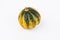 Shapely and interestingly colored ornamental decorative gourd against a white background