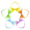 Shapes of hearts in various colors whit ribbon bow isolated