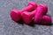 Shaping and fitness equipment. Dumbbells made of pink plastic
