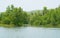 Sharavati river on a beautiful bright day with blue sky with forest