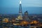 Shard of Glass at London bridge. City of London at sunset. Business and banking aria view at dusk. London, UK