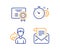 Share, Cogwheel timer and Certificate icons set. Mail newsletter sign. Vector