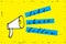 Share icon megaphone - communication and promotion strategy with social media on yellow background