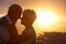 Shared lifetime of love. an elderly couple embracing each other at sunset.