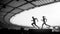 Shared Passion: Silhouettes of Male and Female Runners Create a Mesmerizing Display of Teamwork at a Modern Sports Stadium. Black