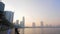 Sharjah, United Arab Emirates - January 18, 2018. Quay at Al Buheirah Corniche near Khalid lake. Foggy morning. Arabian